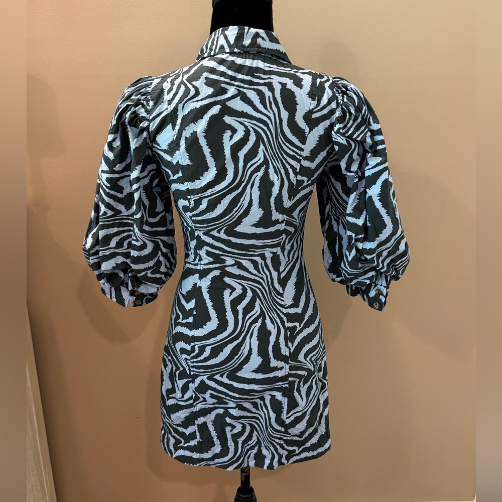 Women’s GANNI blue swirl pouf sleeve dress- Size 34 - Picture 6 of 10